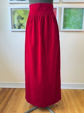 Vintage 70s Red Velvet Maxi Skirt | High Waist Velvet Column | Holiday Party